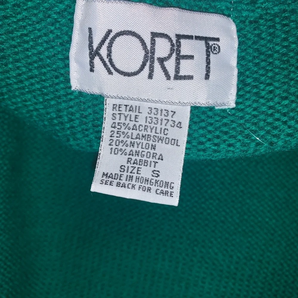 Koret vintage Green Cardigan Purple blue Floral Embroidery scalloped vneck small